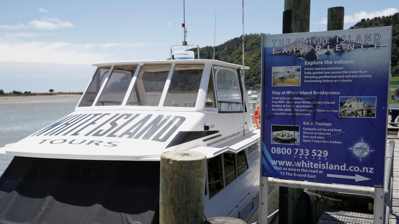 A White Island Tours boat sits in Whakatane following the eruption. Picture: AAP Image/David Rowland