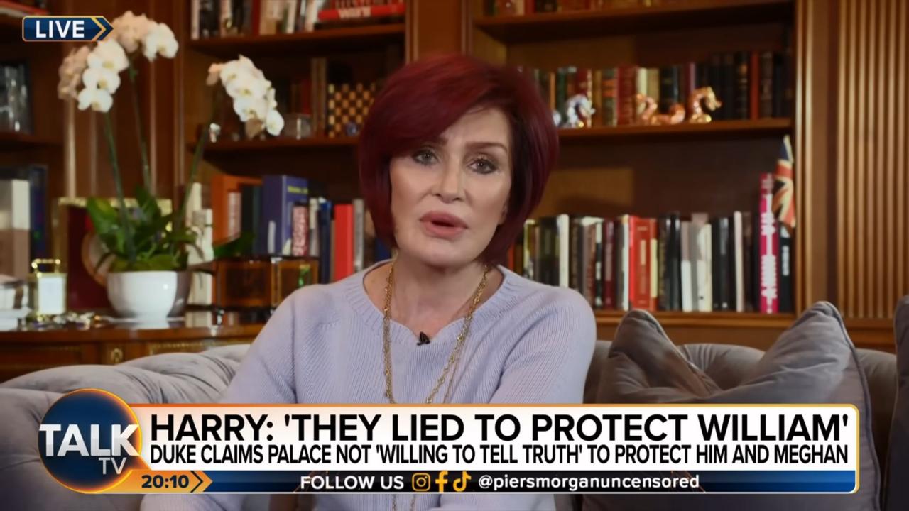 British TV personality Sharon Osbourne has lashed out at Prince Harry and Meghan Markle. Picture: YouTube/Piers Morgan Uncensored