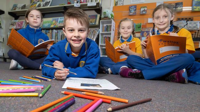 Finn Christou-Lloyd from Preston Primary School in Melbourne won the Kinder-Year 2 category in the Kids News Short Story Competition. His classmate Adeline Seddon was high commended for her efforts while Gillian Goswell Ries and Rosie Madden were short-listed. Picture: Tony Gough