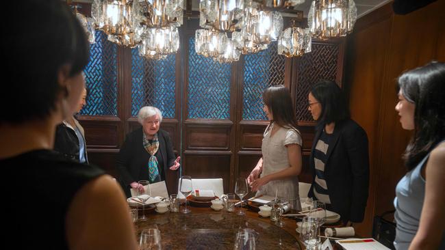 Janet Yellen arrives for a lunch meeting with women economists in Beijing on Saturday. Picture: Pool / AFP