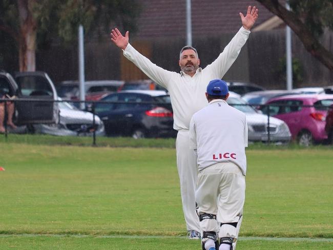 David Collins celebrates a wicket for Long Island. Picture: Facebook