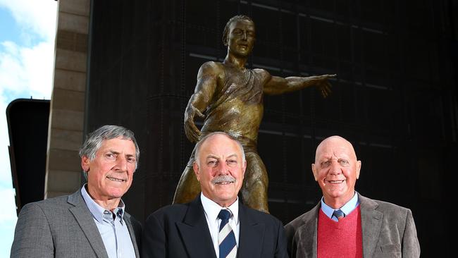 The three legends Russell Ebert, Malcolm Blight and Barrie Robran at Blight’s statue unveiling. Picture: Sarah Reed.