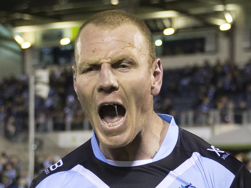 Luke Lewis of the Sharks is not happy after being injured in a tackle and going off during the Round 15 NRL match between the Cronulla-Sutherland Sharks and the Brisbane Broncos at Southern Cross Group Stadium in Sydney, Saturday, June 16, 2018. (AAP Image/Craig Golding) NO ARCHIVING, EDITORIAL USE ONLY