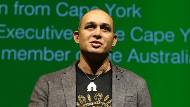 19/7/23: Thomas Mayo, First Nations Referendum Working Group, co-author The Voice to Parliament Handbook - All the detail you need and author, Finding our Heart at the Sydney Town Hall for the Voice-City Forum. John Feder/The Australian.