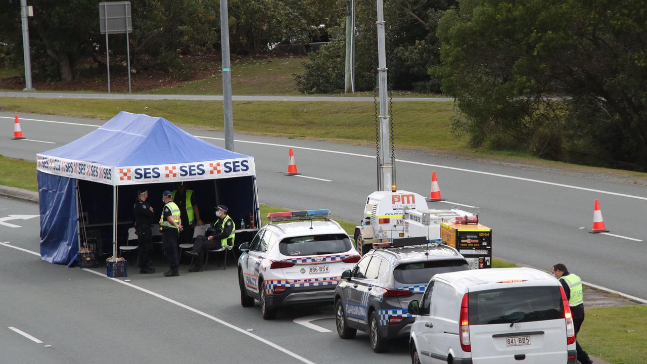 The hard border and long Queues return to the Qld NSW border on the Gold Coast. Long Queues on the Gold Coast highway atCoolangatta. Picture: Glenn Hampson.