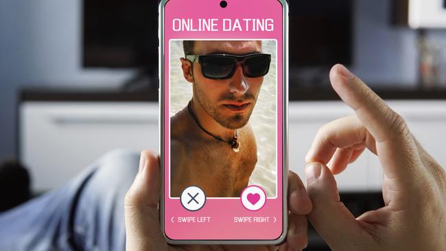 A young attractive man is looking for a couple in an online Dating app. Search for love on Internet. a man is looking for a guy. All screen graphics are made up