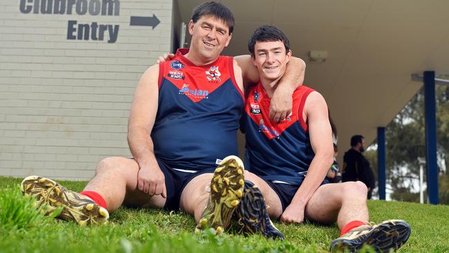 Eastern Park 350-gamer Tony Gill with his son and teammate, Damien. Picture: Tom Huntley