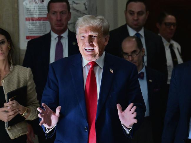 Former US President Donald Trump speaks to the media during the third day of his civil fraud trial in New York on October 4, 2023. Picture: AFP