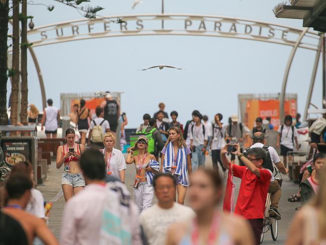 Crowds enjoying Schoolies 2023 at Surfers Paradise. Picture: Glenn Campbell