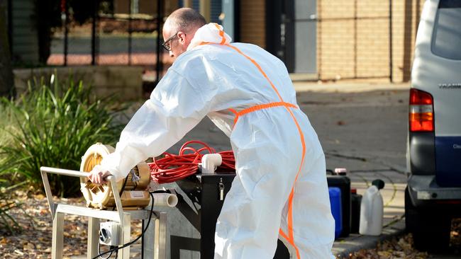 An industrial cleaner arrives at Keilor Downs College. Picture: Andrew Henshaw