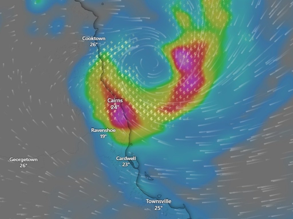 Rain and thunder hotspots as Tropical Cyclone Jasper nears Far North Queensland. Picture: Windy.