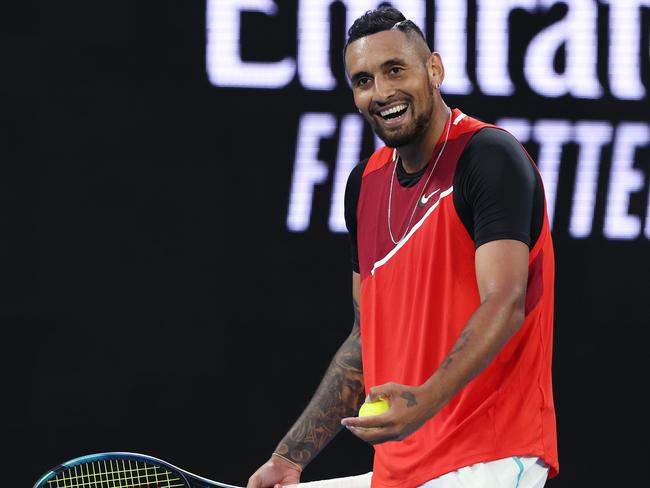 MELBOURNE.  18/01/2022. Australian Open Tennis.  Day 2.   Nick Kyrgios vs Liam Broady on John Cain Arena.  Nick Kyrgios reacts to the crowd during his 1st round match    ...  Photo by Michael Klein.