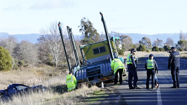 Fatal truck and car collision on the Bass Highway near Deloraine. PICTURE CHRIS KIDD