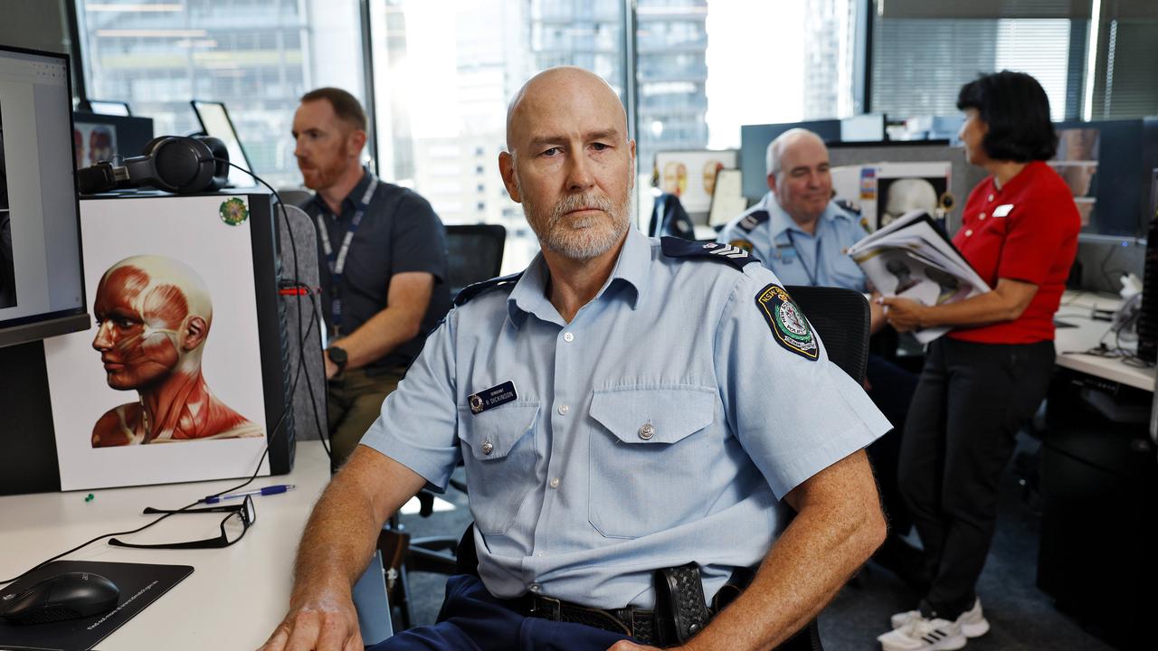 Members of the Facial Recognition Unit State Intelligence Command, pictured at Police HQ in Parramatta. Picture: Sam Ruttyn