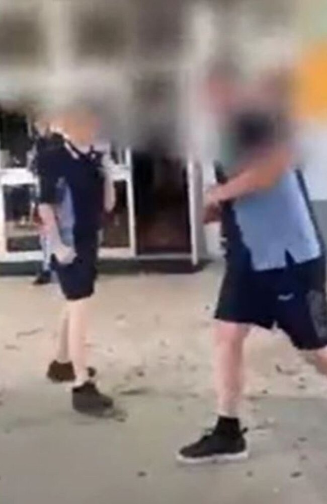 Screenshot from video of Flagstone State Community College students fighting in uniform. Picture: Supplied