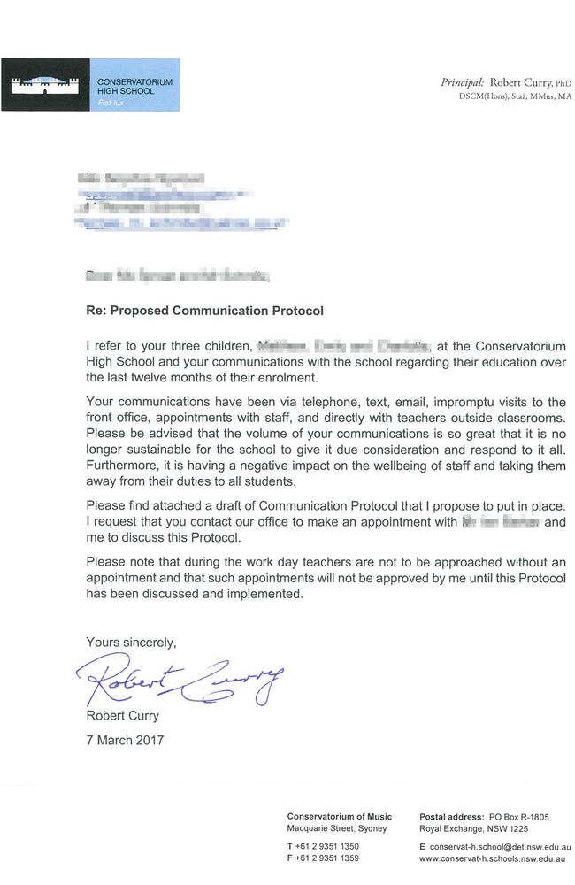 A letter from Principal Robert Curry to parents.