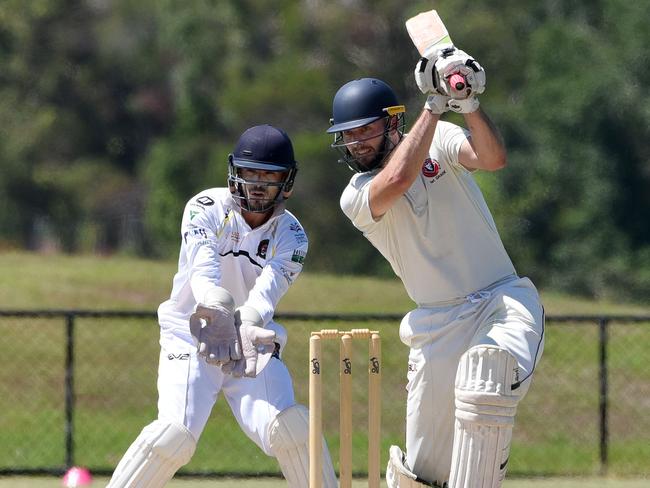 Surfers Paradise batsman Ryan Beere en route to 67 against Southport Labrador on Saturday. Picture: AAP/Steve Holland