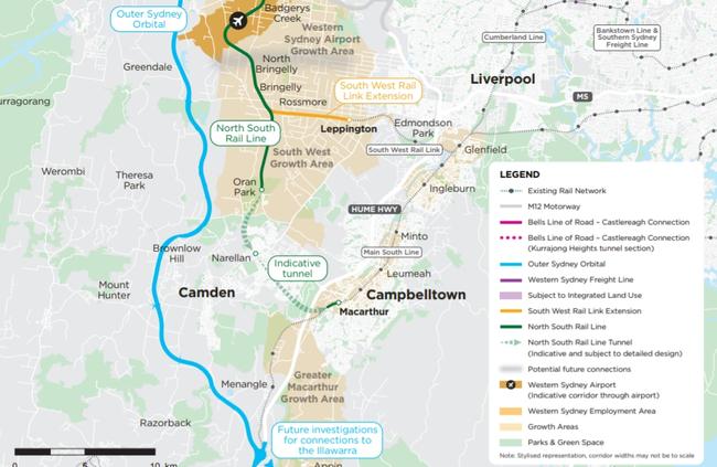 A map of the M9 Outer Sydney Orbital draft corridor.