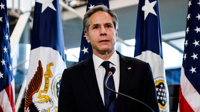 Antony Blinken at his first press conference as US Secretary of State on Thursday. Picture: AFP