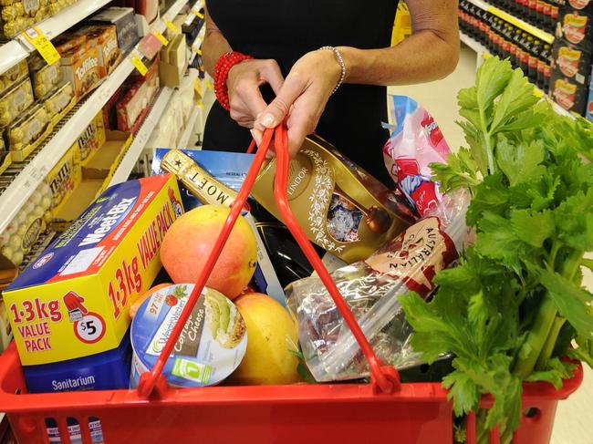 Martha Lourey-Bird who is Weight WatcherÕs head of program with her typical shopping basket at Coles at Broadway Shopping Centre .Picture: Craig Wilson.