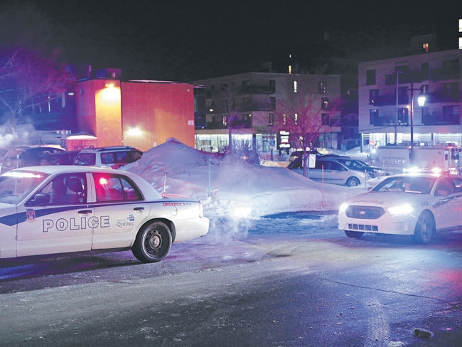 Police have stated the situation at the mosque in Quebec City, Canada, is under control after two suspects were arrested after at least five worshippers were killed at prayers. Picture: Francis Vachon / The Canadian Press via AP