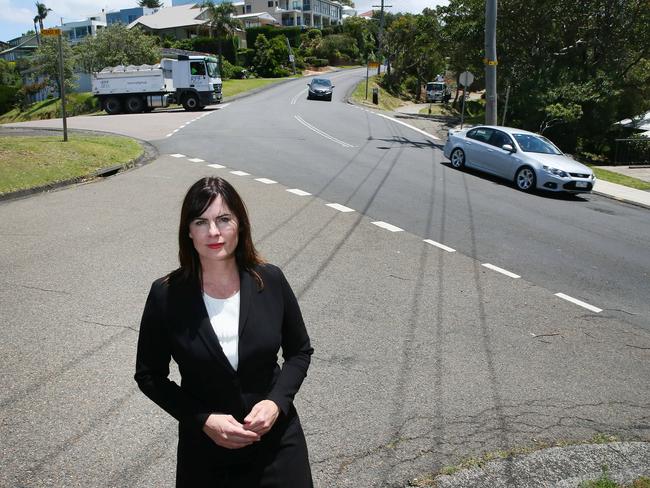 Supporting the residents’ fight: Federal MP Lucy Wicks at the corner of Scenic Highway and Tramway Rd, which is dangerous for pedestrians to cross the road. Picture: Peter Clark