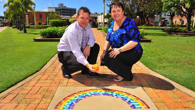 Former detective, councillor and MP David Batt and then mayor Lorraine Pyefinch pay their respects at the memorial to Caroline Stuttle 10 years ago. Mr Batt was one of the detectives working on Caroline’s case at the time it happened. Photo: File
