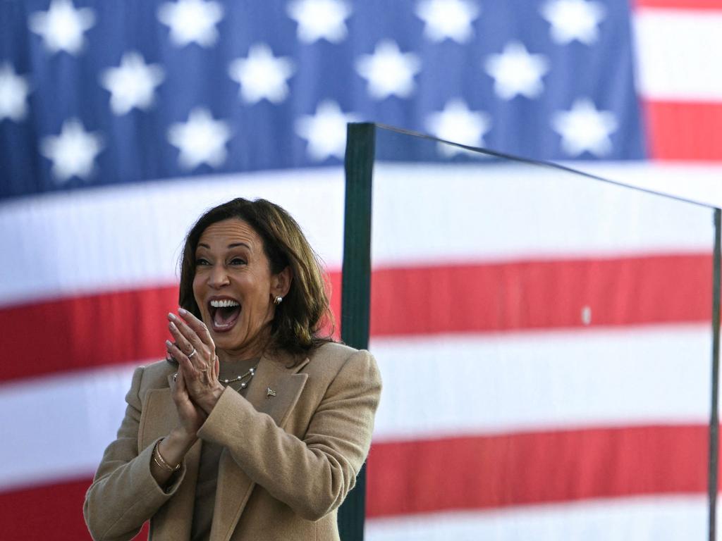 US Vice President and Democratic presidential candidate Kamala Harris reacts to the crowd during a campaign rally in Atlanta, Georgia, on November 2. Picture: Andrew Caballero-Reynolds/AFP