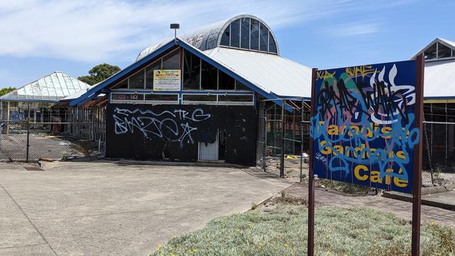 The former Garage Sheds Galore building on Burwood Highway in Burwood has been abandoned for more than 10 years, according to Whitehorse Council. Picture: Kiel Egging.