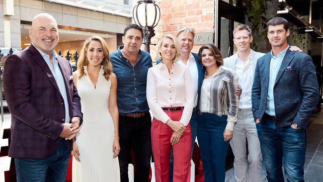 Jason Dunstall, Kath Loughnan, Garry Lyon, Sarah Jones, Dermott Brereton, Kelli Underwood, Jack Riewoldt and Jonathan Brown from the Fox Footy team. Picture: Jayden Ostwald