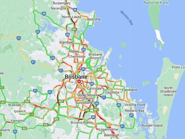 Inclement weather has gummed up Brisbane traffic. Picture: Qld Traffic