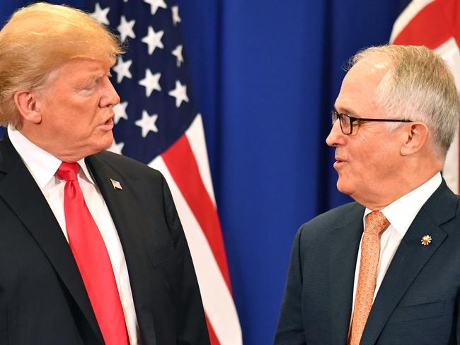 Donald Trump and Malcolm Turnbull during the Association of South East Asian Nations (ASEAN) forum in Manila, Philippines. Picture: AAP