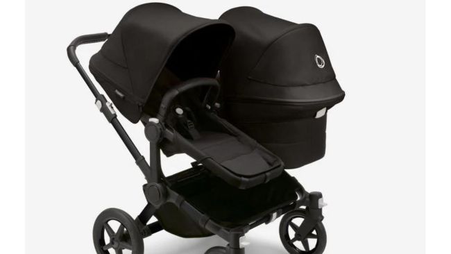 Double stroller with bassinet and outlet seat