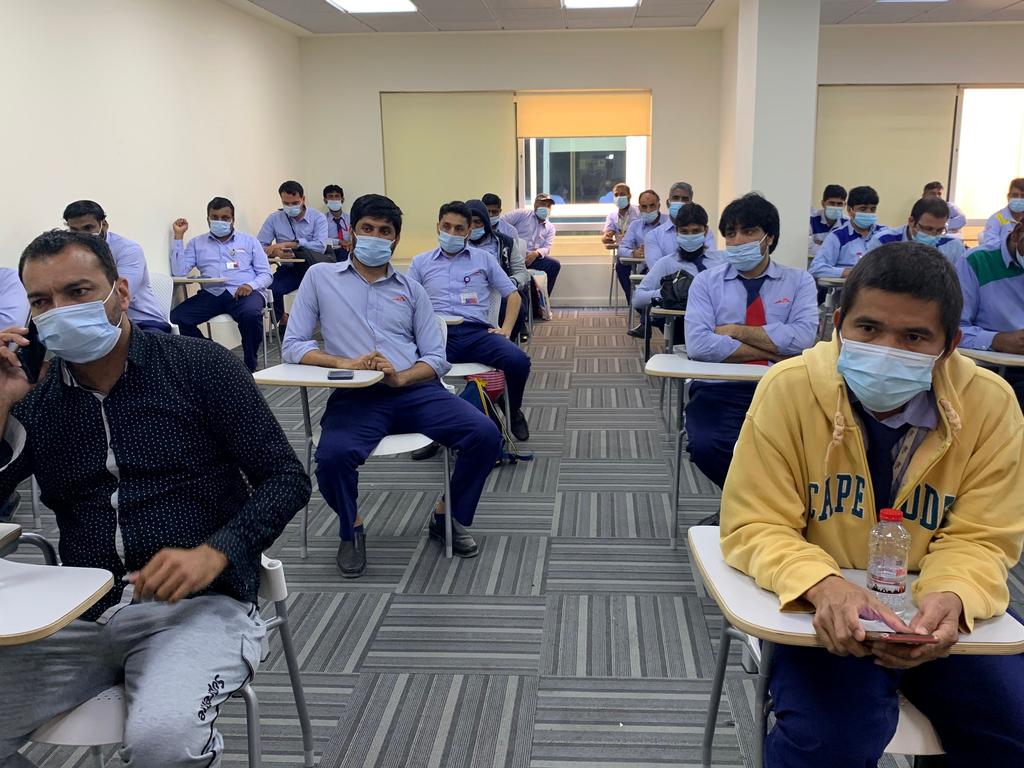 Public transport workers wait to be vaccinated against COVID-19 in Dubai. Picture: AFP