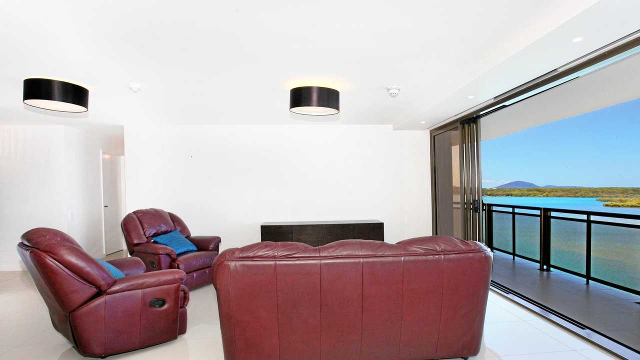 The lounge at unit 10BC Trafalgar Towers, Maroochydore, which is for sale for $1.08 million. Picture: Contributed