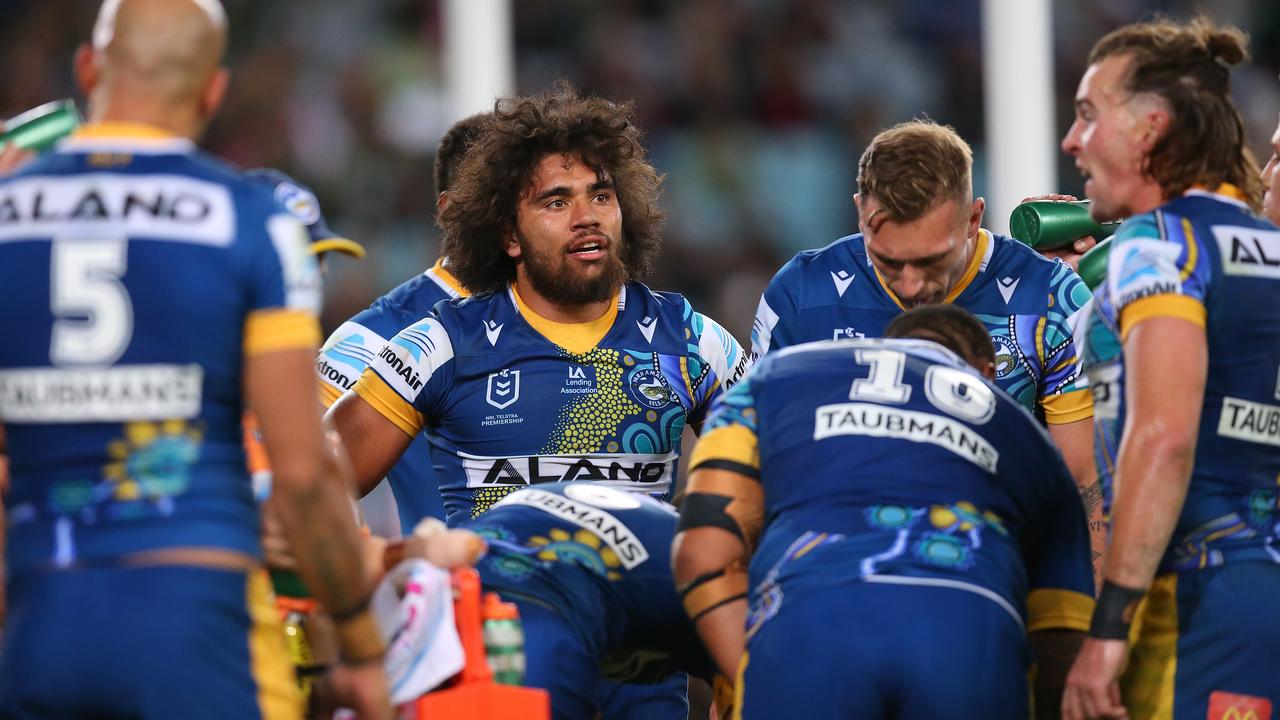 SYDNEY, AUSTRALIA - MAY 29: Isaiah Papali'i of the Eels looks on after the Eels conceded a try during the round 12 NRL match between the South Sydney Rabbitohs and the Parramatta Eels at Stadium Australia, on May 29, 2021, in Sydney, Australia. (Photo by Jason McCawley/Getty Images)
