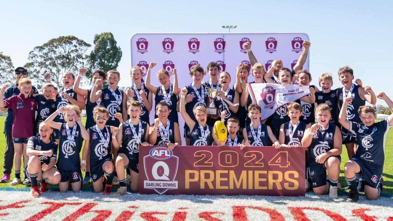 Coolaroo celebrate winning the 2024 under-12 AFL Darling Downs grand final.