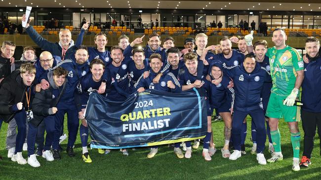 Oakleigh Cannons celebrate progressing to the Australia Cup quarter-finals.