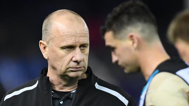 Power head coach Ken Hinkley at Marvel Stadium on Saturday night. Picture: Quinn Rooney/Getty Images)