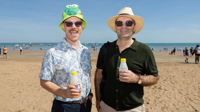 Bruce Dale and Murray Anderson at the Darwin Beer Can Regatta at Mindil Beach, 2025. Picture: Pema Tamang Pakhrin