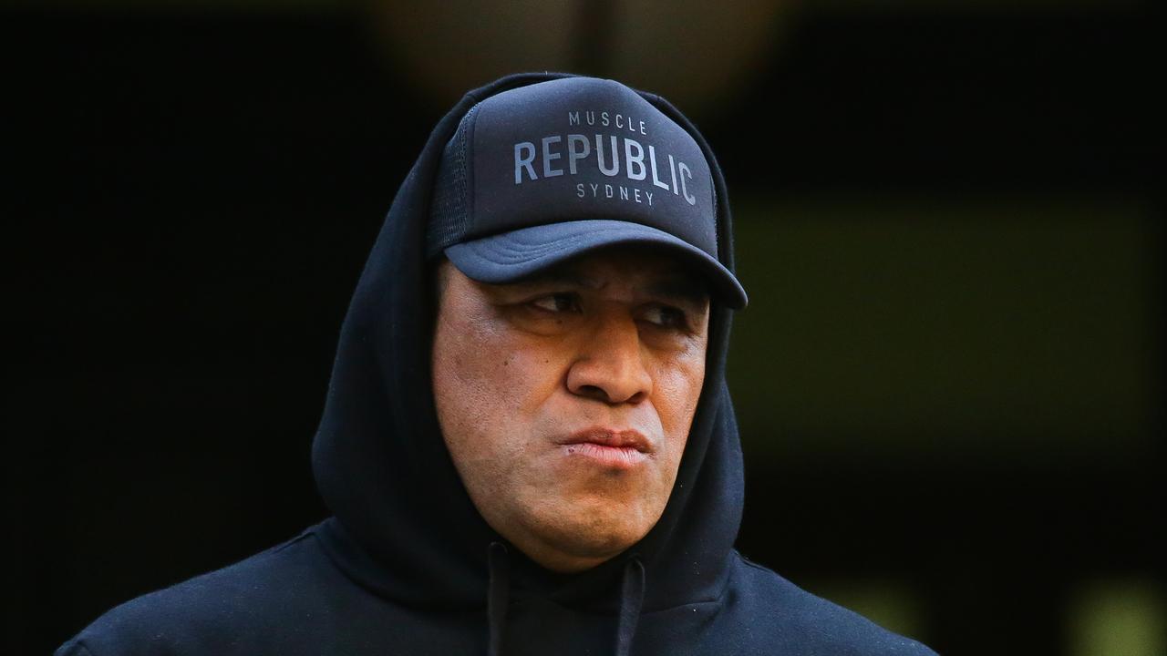 SYDNEY, AUSTRALIA - NewsWire Photos MAY 19, 2021: Father John Hopoate is seen leaving Court with friends and family of his son Jamil Hopoate, who was arrested over alleged cocaine related offences overnight in Sydney, Australia. Picture: NCA NewsWire / Gaye Gerard