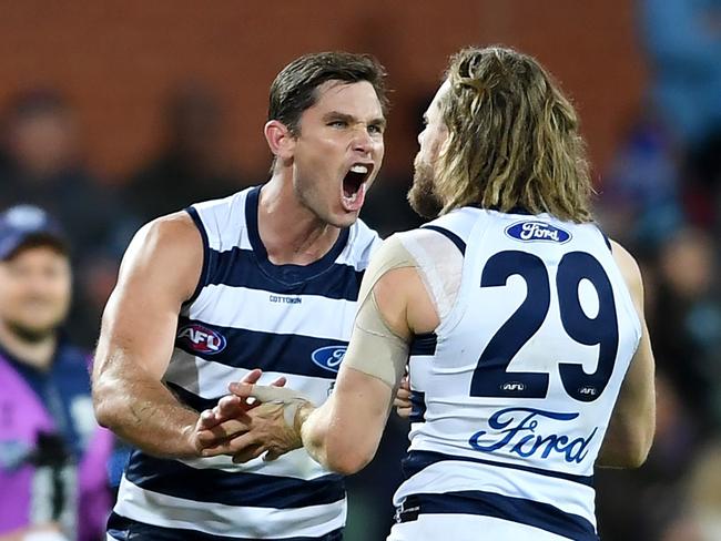 Hawkins said the recruitment of the 2019 Coleman Medalist Jeremy Cameron, and the style of football Geelong was playing helped his form to continue in an impressive fashion. Picture: Mark Brake