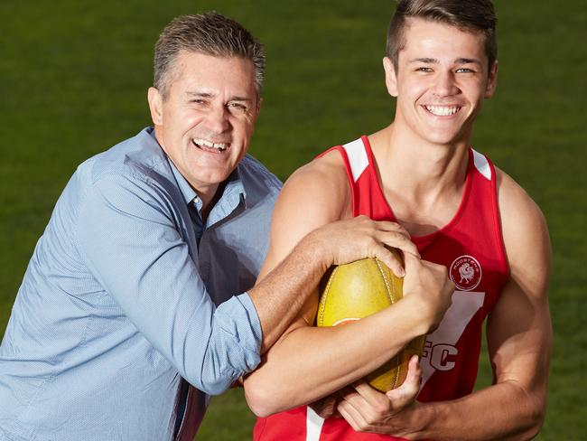 Craig Burton with his son and AFL draft prospect Ryan Burton at Prospect Oval. Picture: MATT LOXTON