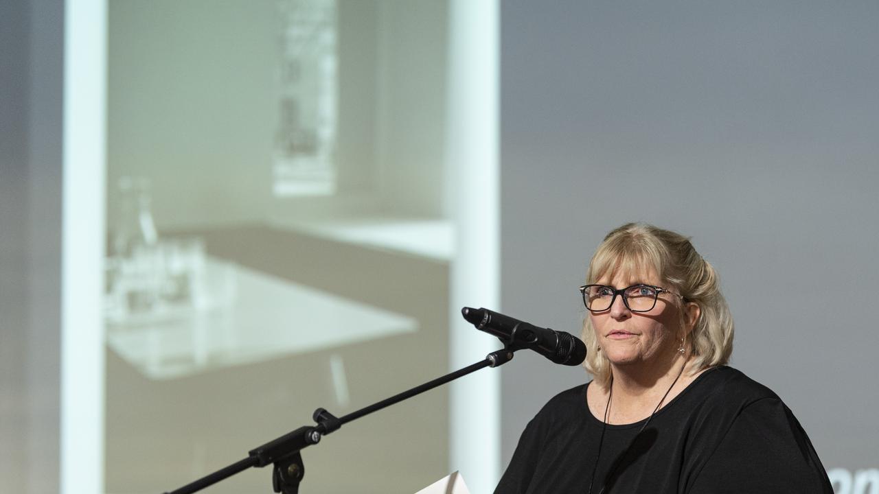 Fairholme College head of arts Karen Hayward speaking at the Fairholme Open Art Prize FACETS exhibition opening, Friday, May 10, 2024. Picture: Kevin Farmer