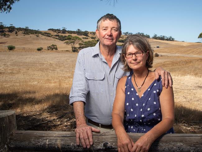 Kangaroo Island mayor Michael Pengilly and wife Jan on their property at Emu Bay. Picture: Brad Fleet