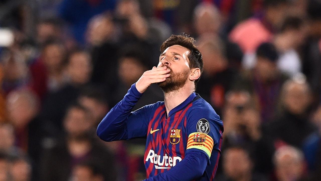 Barcelona's Argentinian forward Lionel Messi celebrates after scoring