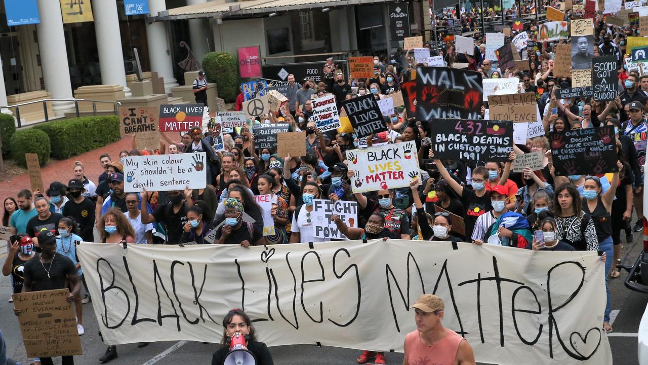 Thousands take to the streets of Cairns in support of the Black Lives Matter movement. Picture: PETER CARRUTHERS