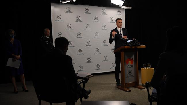 Mr Malinauskas during a Covid-19 close contact press conference. Picture: Tricia Watkinson