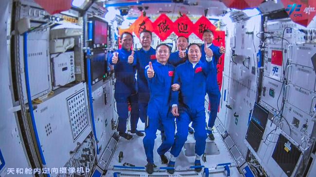 The last crew handover on China’s Tiangong space station in May after the crew of the Shenzhou-16 spaceflight mission arrived. (Photo: CNS)