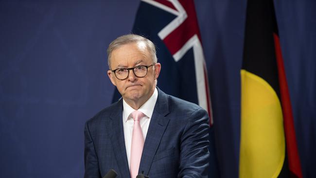 Mr Albanese, pictured on Saturday, making the announcement. Photo: NewsWire/Monique Harmer